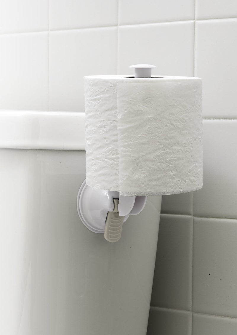 Safe-er-Grip Toilet Paper Holder; Wall Mount 2.5 Inch Suction Cup Toilet Paper Roll Holder; Modern White TP Holder - Image 2